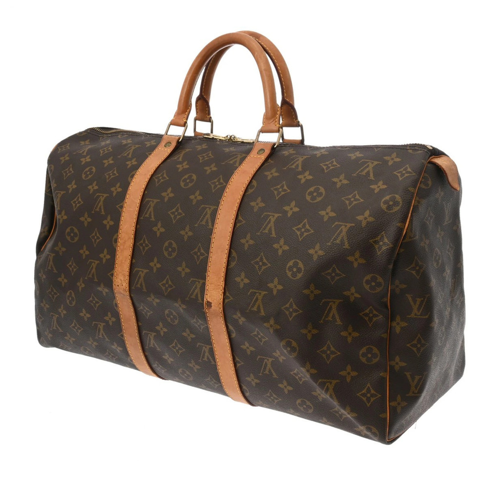 Louis Vuitton Monogram Brown Canvas Keepall Boston Bag Brown